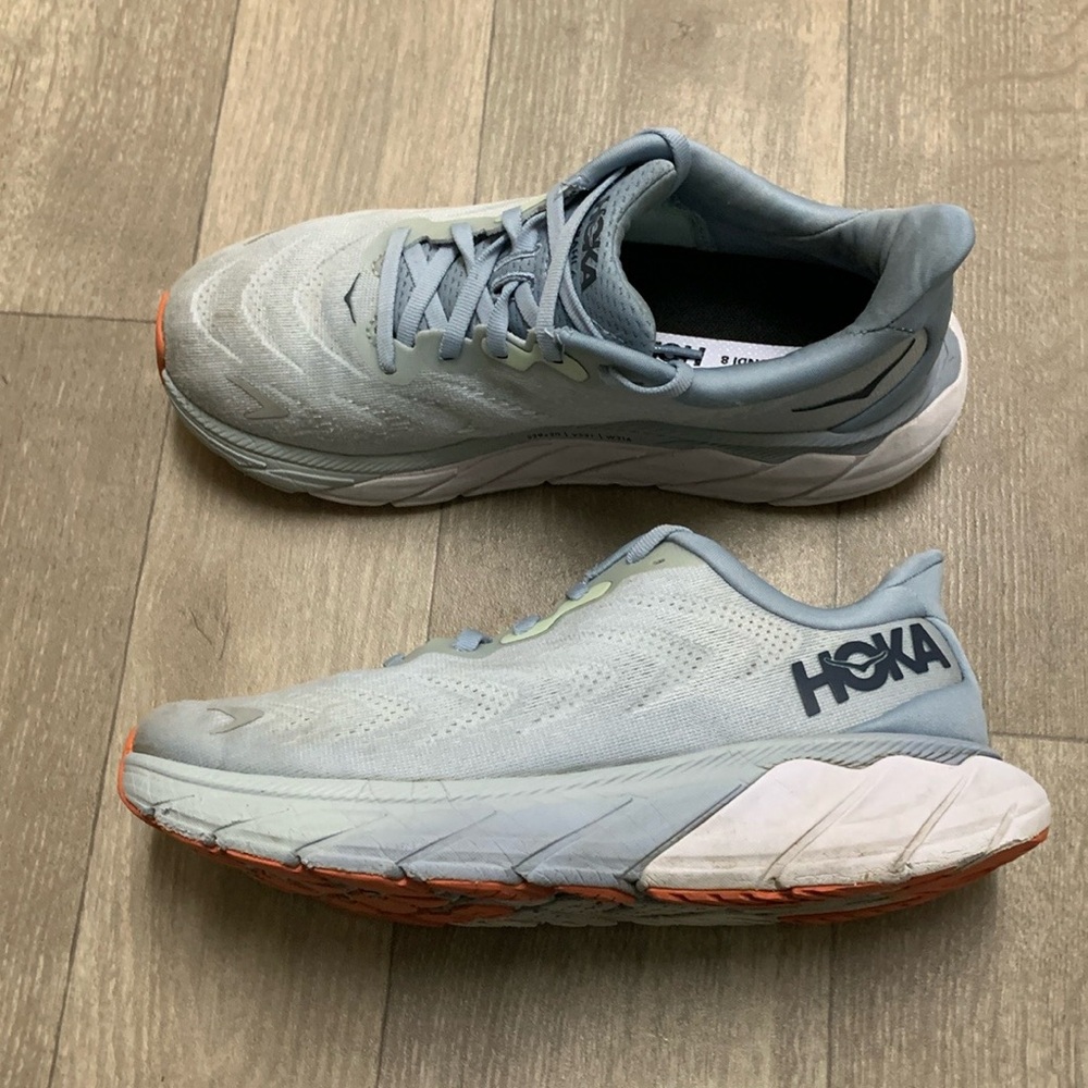 Hoka Athletic Shoes in Light Blue and Orange